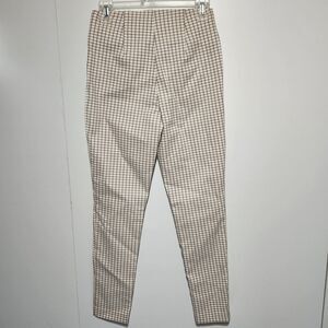 Versona Women’s Modern Fit Pants White Brown Plaid Pull-On Stretch Size 2